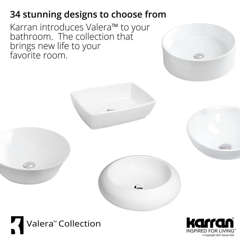 Karran Valera 18" Vitreous China Vessel Bathroom Sink in White with Overflow Drain