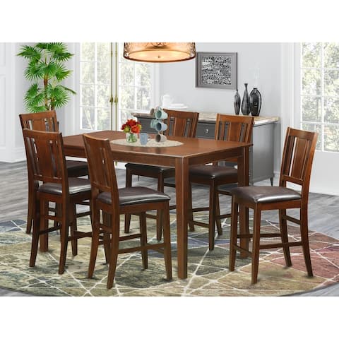 7-Pieces Rubberwood Counter-height Dining Room Pub Set - a Table with 6 Chairs in Mahogany Finish (Seat's Type Options)