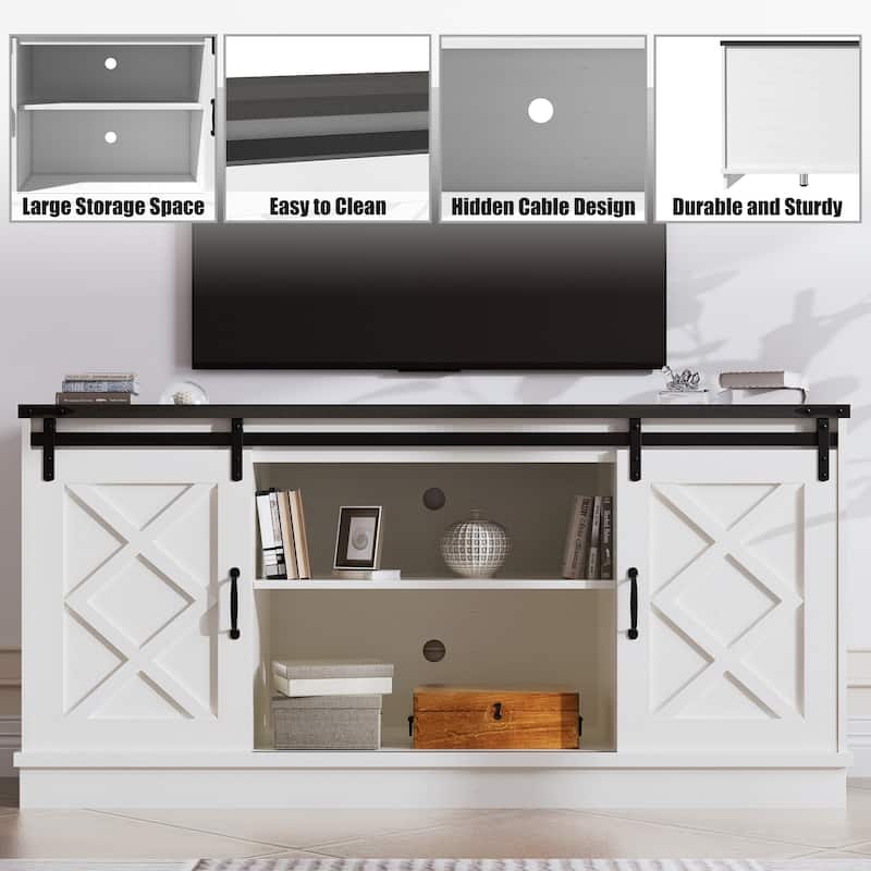 58.27" TV Stand with Sliding Barn Doors and Soundbar Shelf