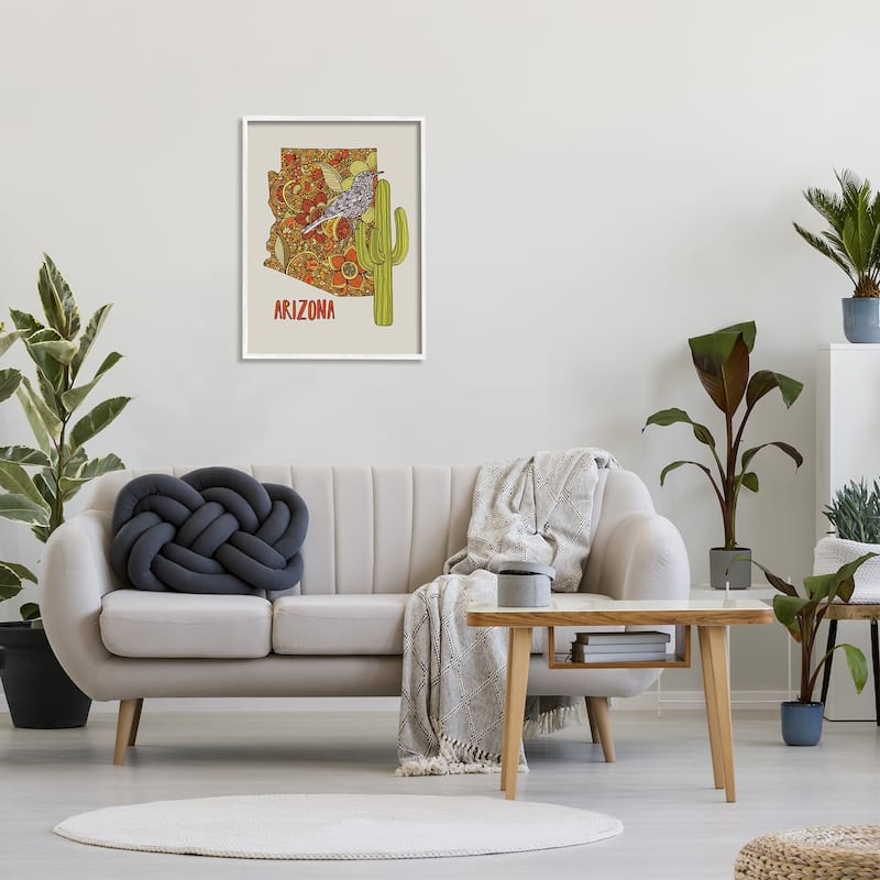 Stupell Arizona State Bird Detailed Cactus Floral Pattern Framed Wall Art, Design by Valentina Harper
