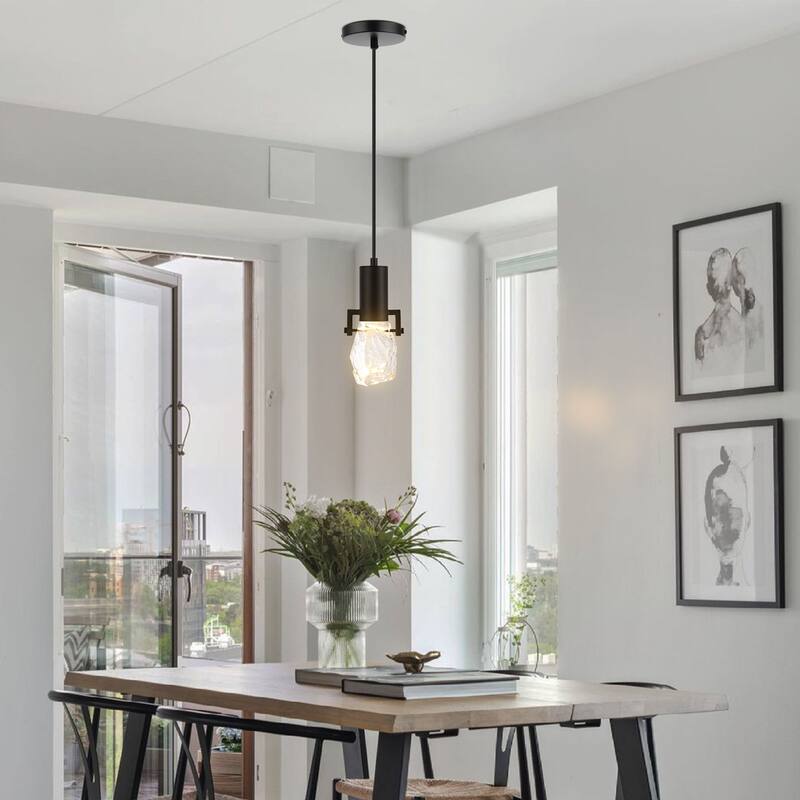 WINGBO 1-Light Modern Crystal Pendant Light Fixture Height Adjustable Hanging Light
