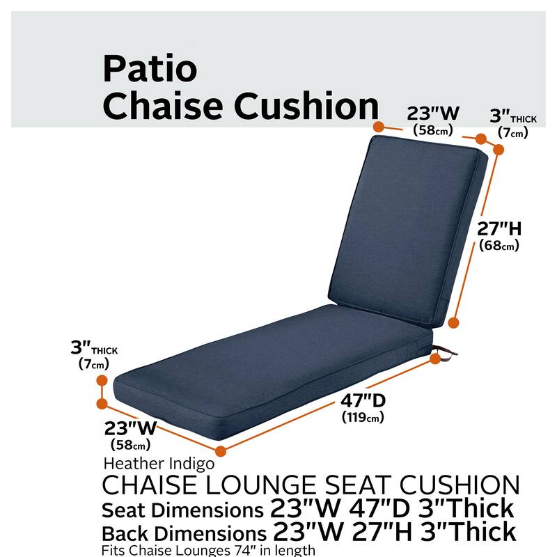 Classic Accessories Montlake Water-Resistant 74 x 23 x 3 Inch Patio Chaise Lounge Cushion