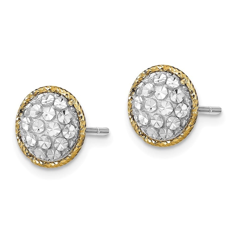Curata 14k Two tone Gold 9.4mm Sparkle Cut Button Post Earrings