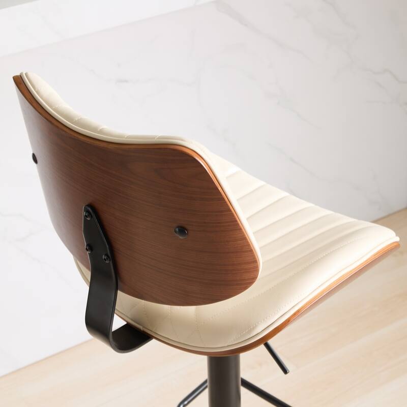 Swivel Bar Stools, PU Leather Upholstered Bar Chair with Back, Adjustable Bentwood Dining Room Chair with Footrest