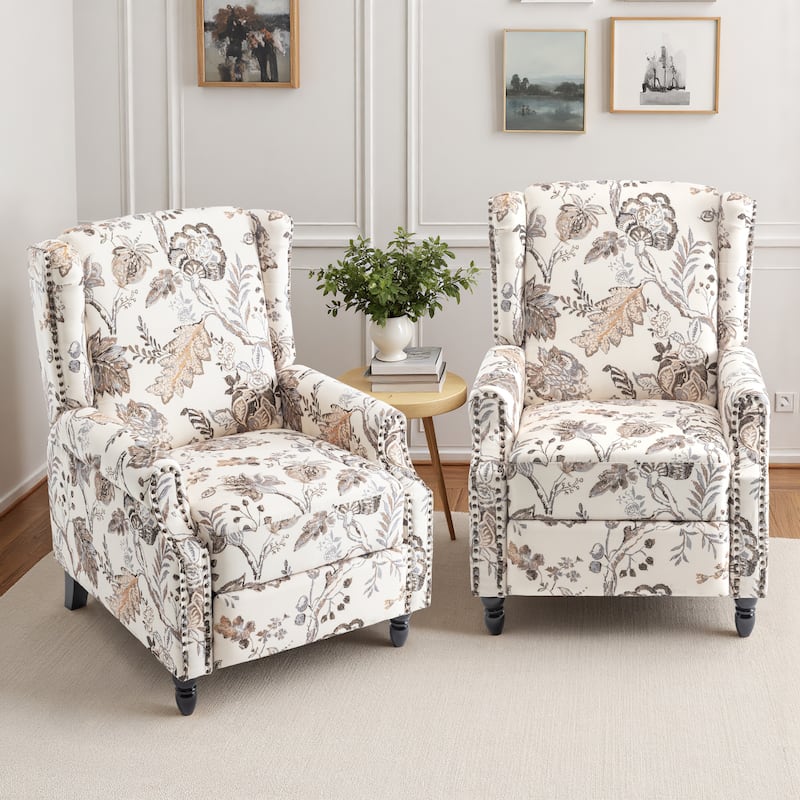 29'' W Vintage Floral Manual Push Back Recliner Chair Set of 2 - Plant Beige
