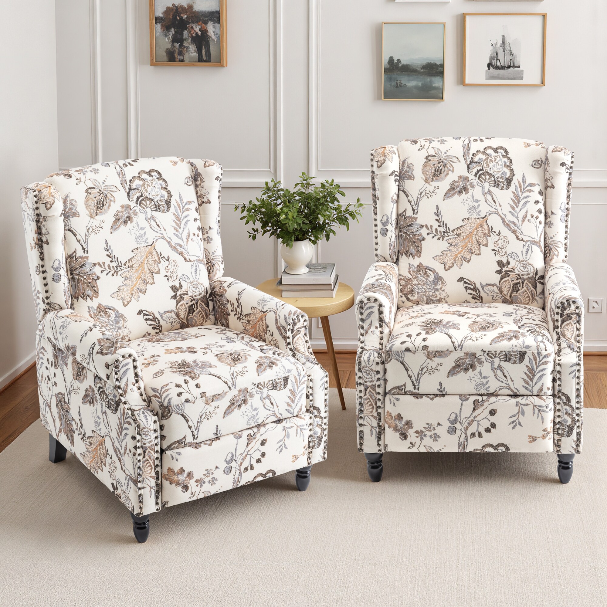 29'' W Vintage Floral Manual Push Back Recliner Chair Set of