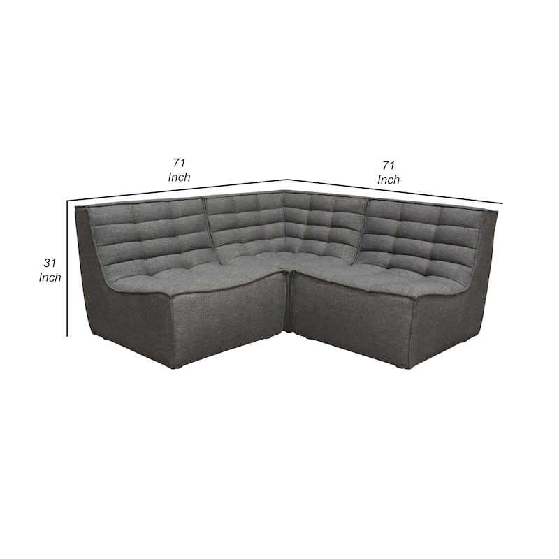 Ema 3pc Modular Sectional Corner Sofa, Grid Tufted Gray Polyester