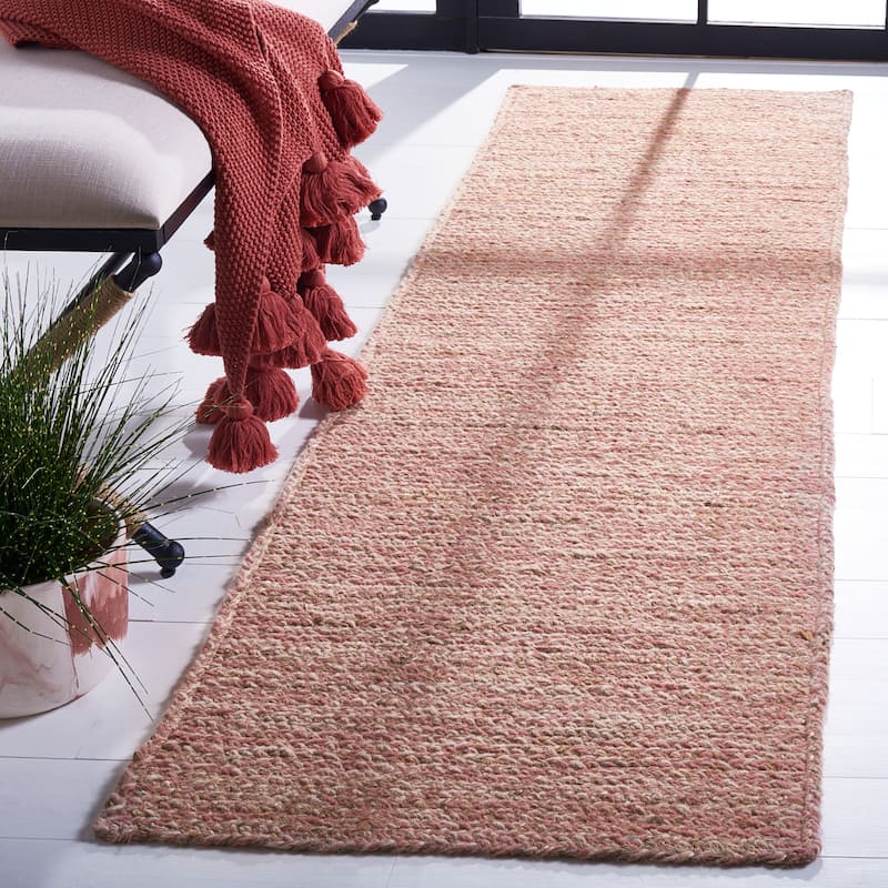 SAFAVIEH Handmade Natural Fiber Hedi Jute & Wool Rug - 2'3" x 8' Runner - Pink/Natural