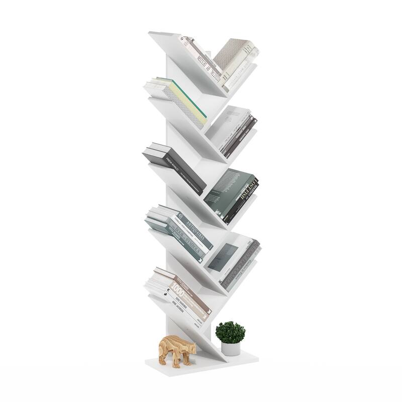 50.9 in. Tall White Wood 9-Shelf Bookcase
