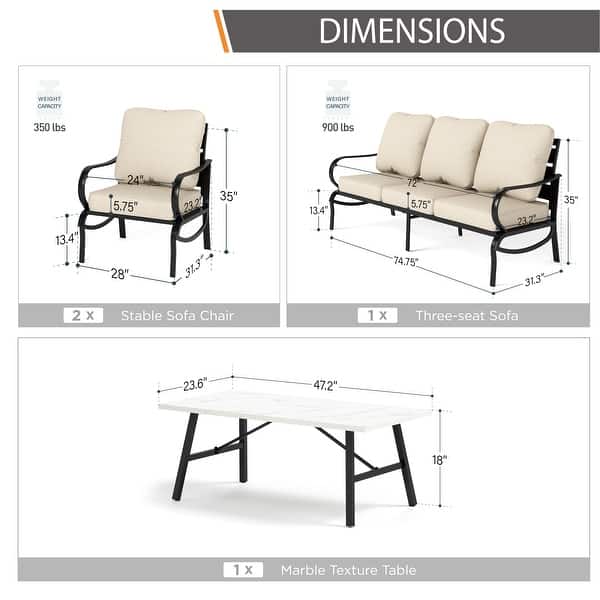 dimension image slide 6 of 14, MAISON ARTS 5/7/9-Seat Patio Conversation Set, Outdoor Sofa Set with Single Sofa Chairs, 3-Seater Sofa, Ottoman and Coffee Table