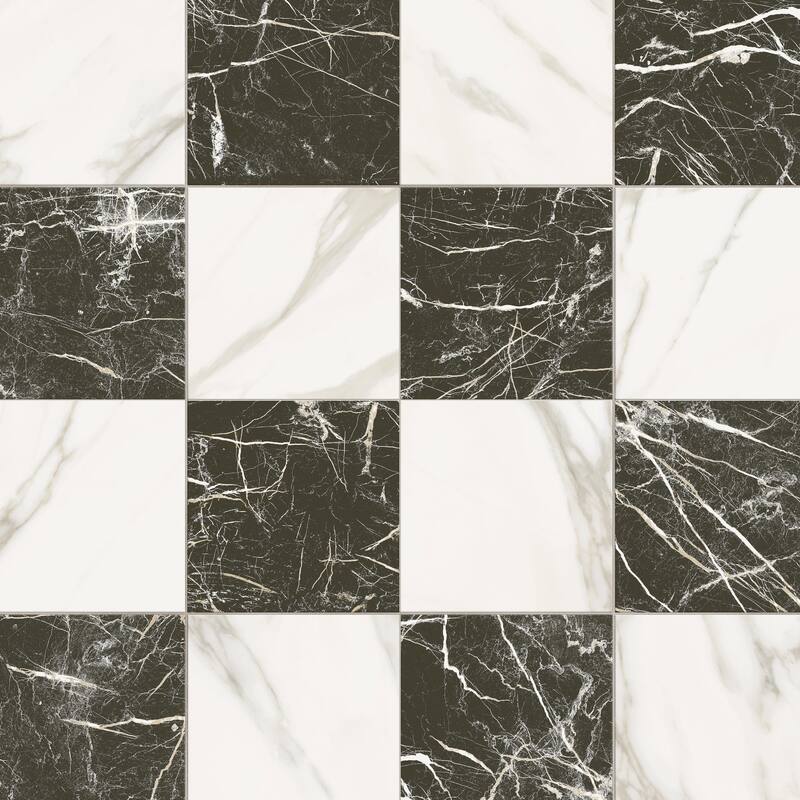 Merola Tile Marbilia Chess Marquina Gold 17-3/8" x 17-3/8" Porcelain Floor and Wall Tile