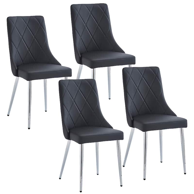 Contemporary Faux Leather and Metal Dining Chair, Set of 4