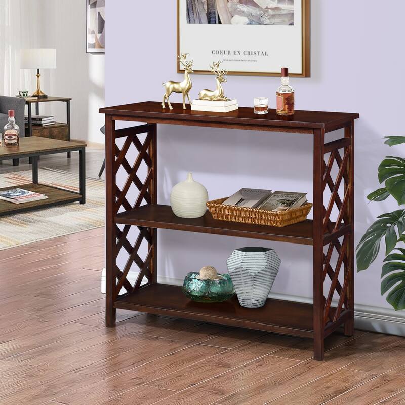 3-Tier Console Sofa Table Hallway Tables with Open Storage Shelf, Bookshelf, Living Room Narrow Accent Entryway Table