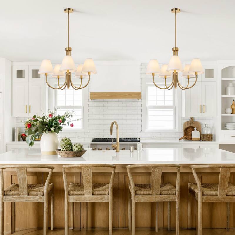 Farmhouse Wheel Chandelier Mid-century Pendant Fixture with Fabric Shades for Interior Lighting