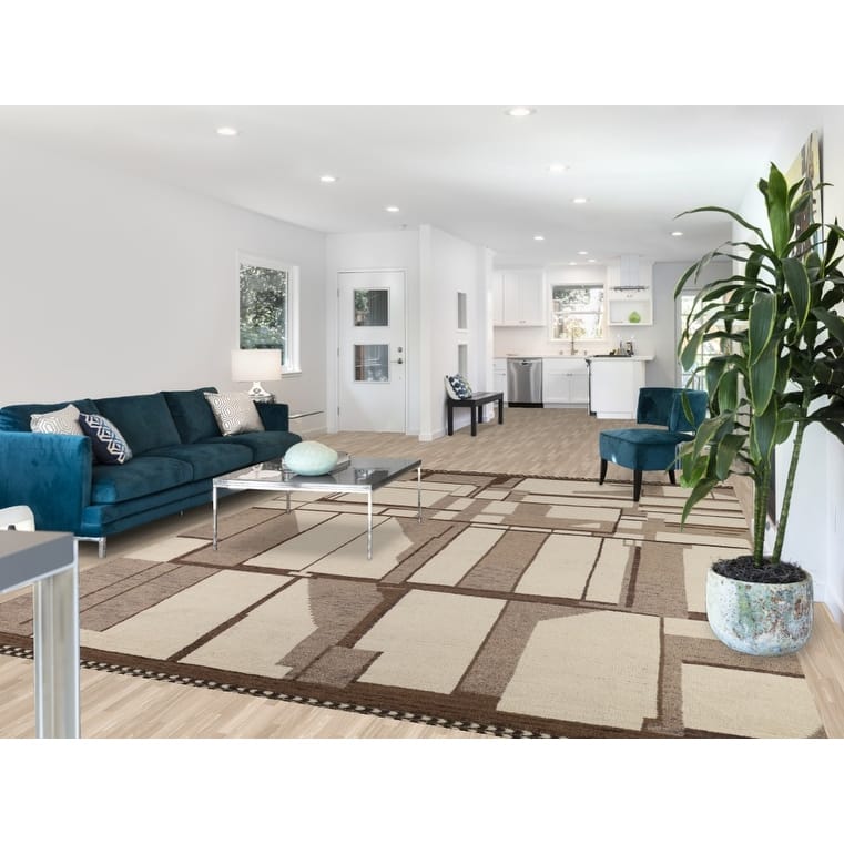 Moroccan Abstract Area Rug Hand-Knotted Geometric Wool Carpet - 8'10"x 12'2"