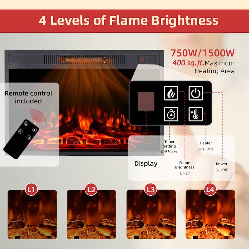 32" H TV Stand with Fireplace for TVs up to 80" - Remote Control, Energy-Efficient Heater, 16-Color Light Strip