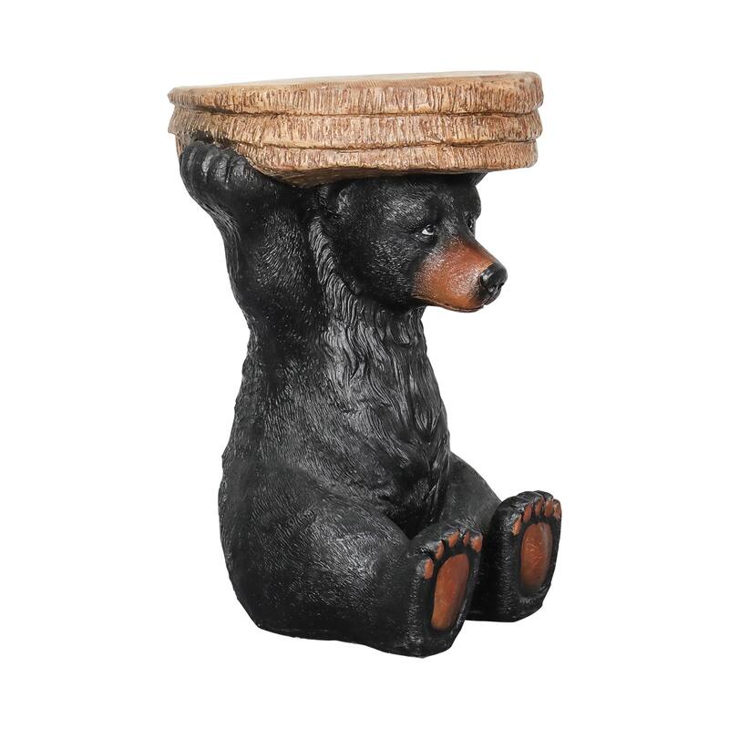 Forest Pedestal Table Rustic Cabin Decor 20.8In H Realistic Bear Table