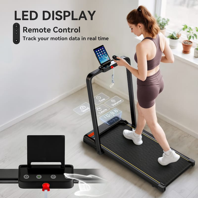 Soozier Walking Pad Treadmill, 2 in 1 Foldable Under Desk Treadmill with Incline, 2.0HP Running Machine