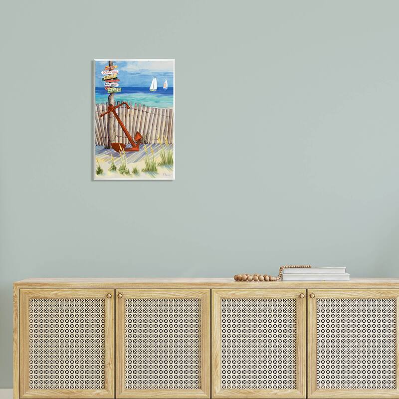 Stupell Anchor Leaning Beach Directions Sign Wall Plaque Art by Paul Brent