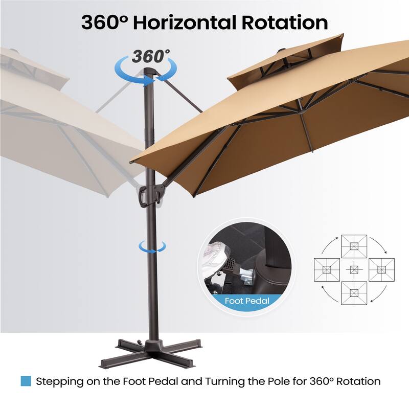 11 FT Outdoor Square Patio Offset Cantilever Umbrella with Base