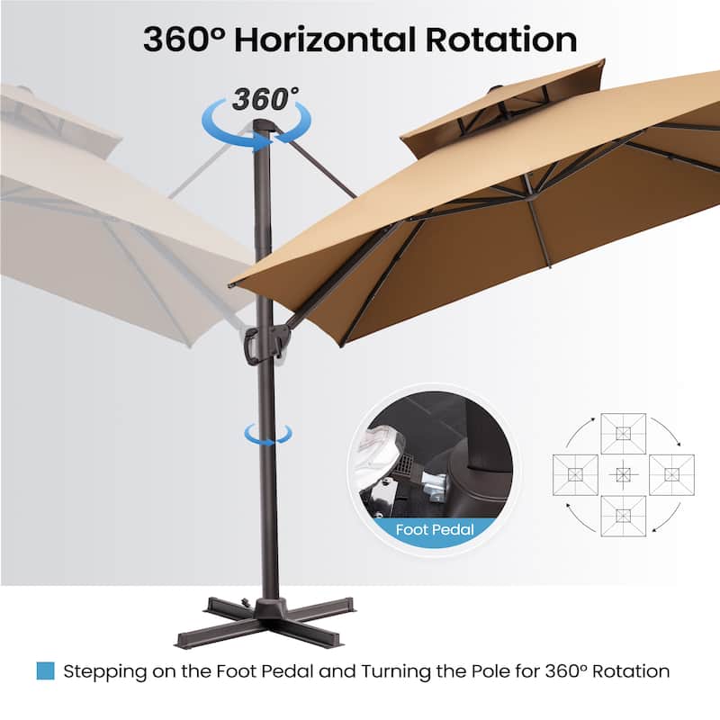 Crestlive Products 11FT Square 360 Degrees Rotation Patio Cantilever Offset Double Top Umbrella