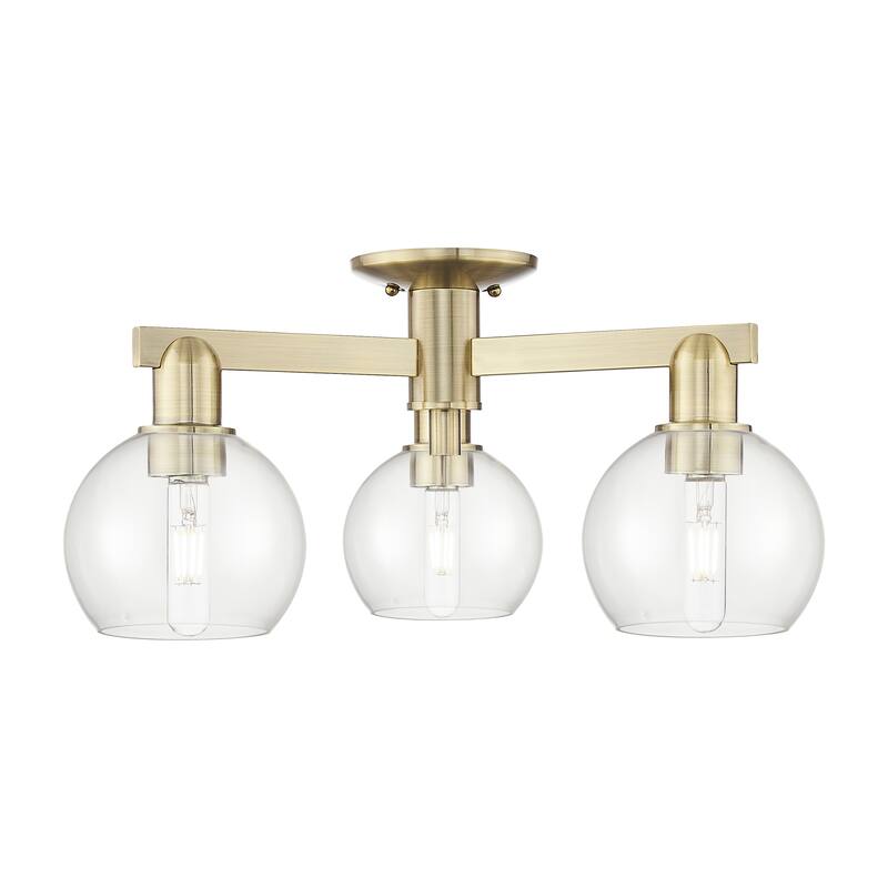 Innovations Lighting Endless Possibilities Arcadia - Athens - 3 Light 23" Semi-Flush Mount - Antique Brass/Clear