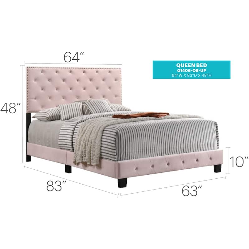 Pink Queen Bed with Bright Finish, Transitional Style and Spacious Frame for Stylish Bedrooms or Vibrant Modern Homes