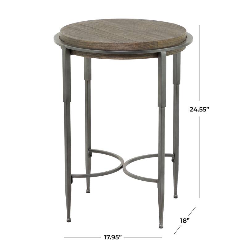 Metal Accent Table with Brown Wood Top - Gray - Roche River Decor - 18"W x 18"L x 25"H