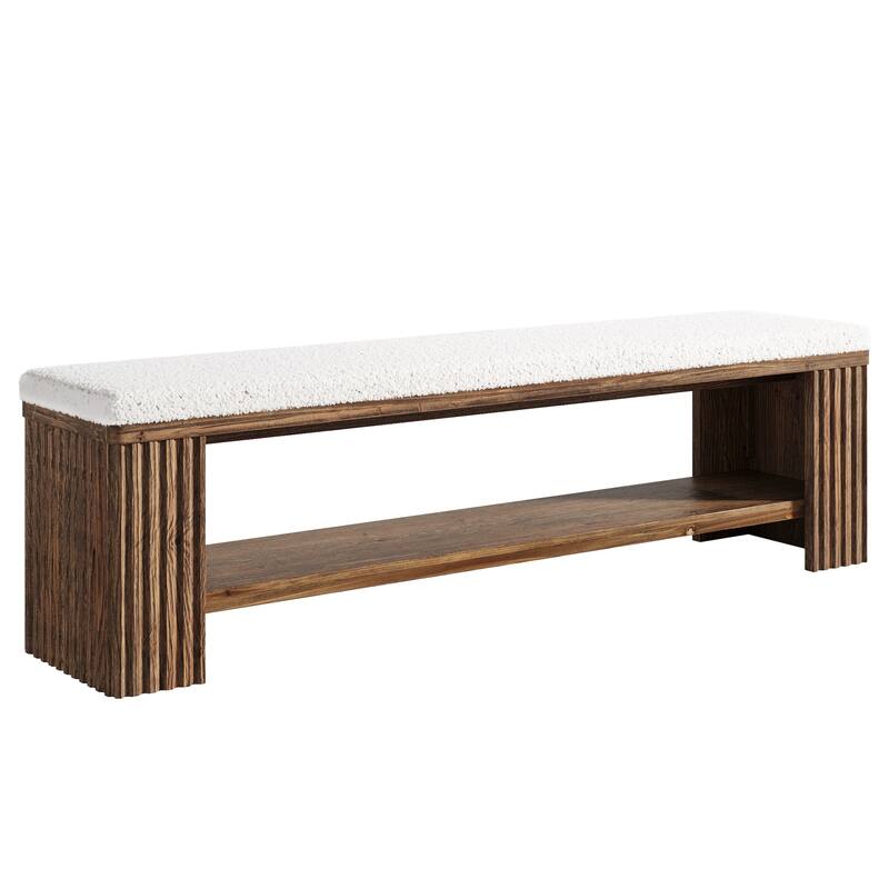 Solid Wood Entryway Bench, 63" Upholstered End of Bed Bench