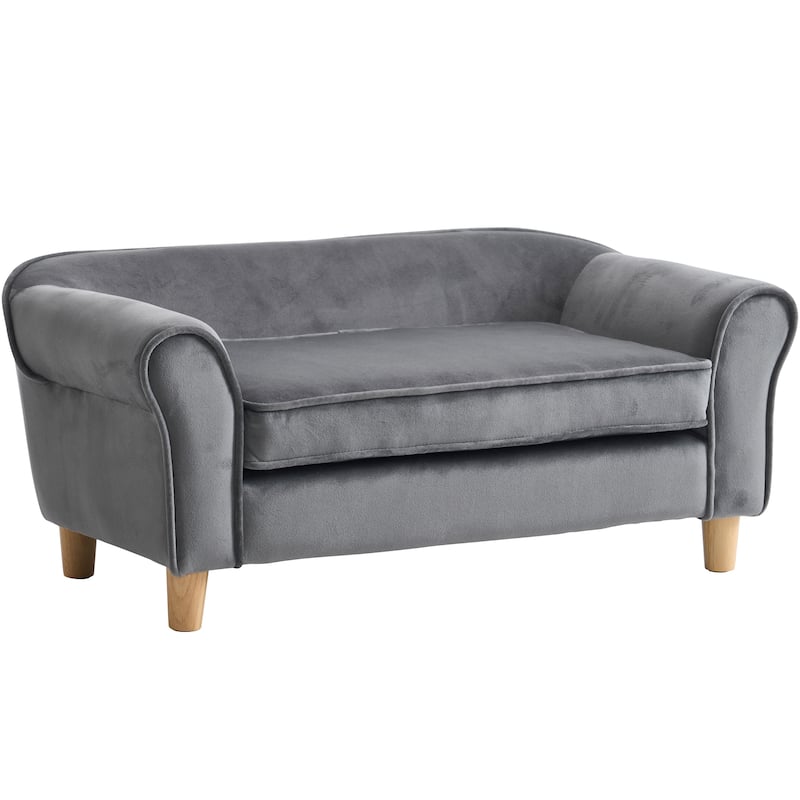 20.67" x 12" x 2.76" Pet Sofa Bed, Grey Velvet Cat Bed and Small Dog Couch with Rubberwood Legs