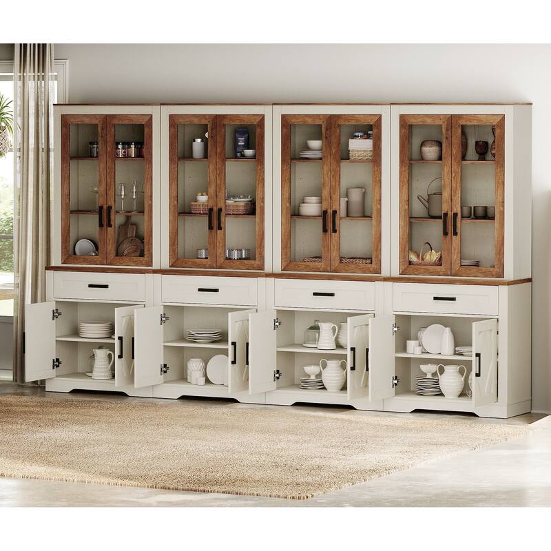 5 Tier 4-Column Bookshelf Set with Open Storage and Glass Doors