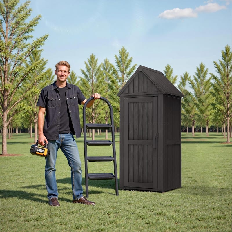 Storage Shed Outdoor Lockable, Resin Garden Tool Shed, Heavy-Duty Weather Resistant Cabinet for Patio, Backyard, or Garage