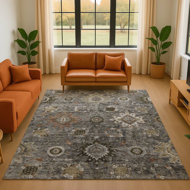 Premium Washable Super Soft Traditional Kashan Mayfield Rug - Pewter - 8' x 10'