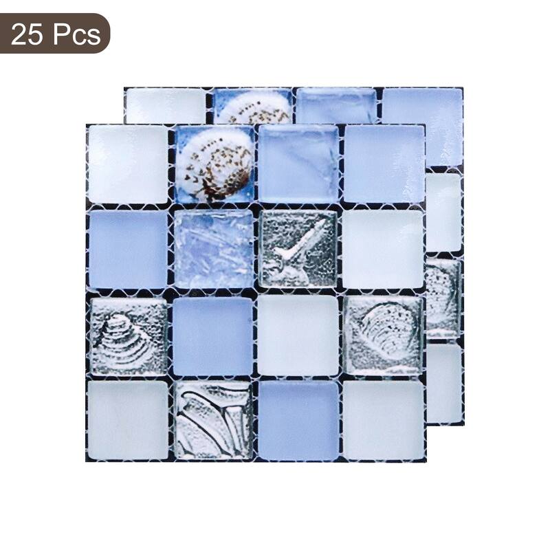 25Pcs Peel and Stick Tiles Backsplash, 4"x4" Mosaic Tile Stickers, Blue Grey - Blue+Grey