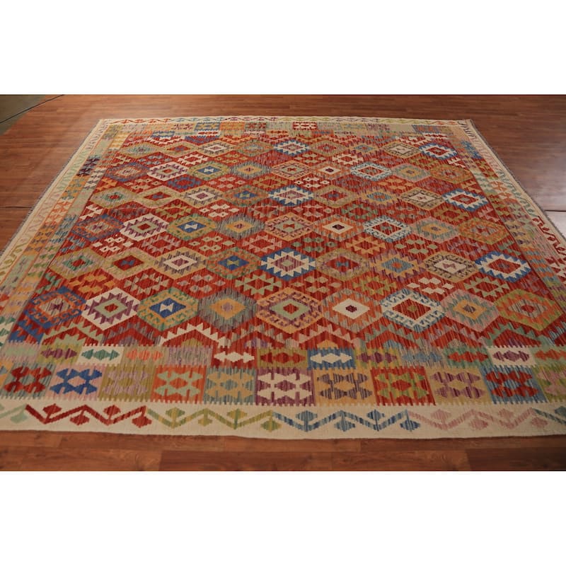 Kilim Oriental Area Rug Flatweave Tribal Wool Carpet - 8'5"x 9'9"