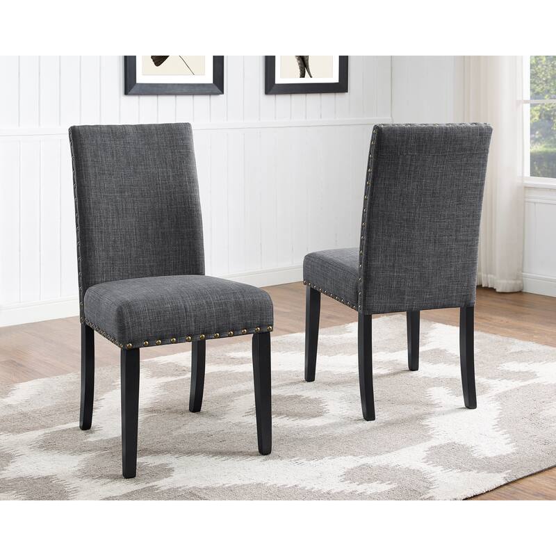 Gray Upholstered Dining Chairs with Nailhead Trim, Round Dining Table with Storage Shelves, Table and Chair Set