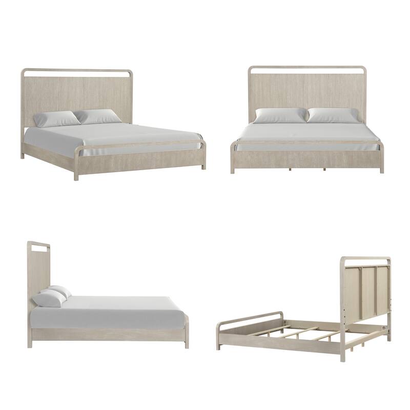 Roundhill Furniture Tavari 4-Piece Bedroom Set with Panel Bed, Dresser, Mirror, and Nightstand in Light Gray