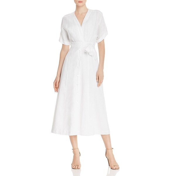 white linen button down dress