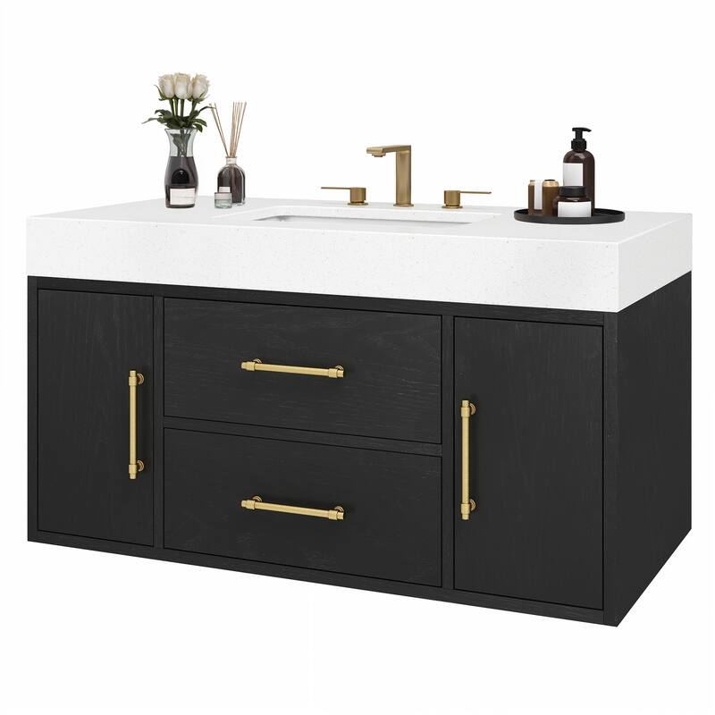 Moasis 40" Floating Wall Mounted Bathroom Vanity with 2 Drawers & 2 Storage Cabinet