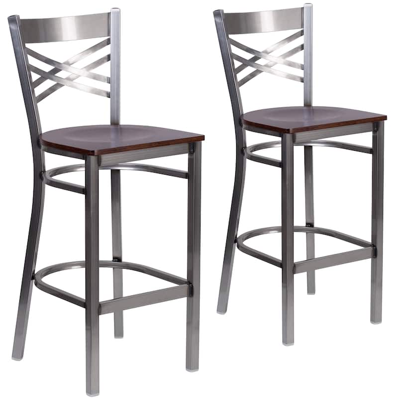 2 Pack Clear Coated ''X'' Back Metal Restaurant Barstool - 17"W x 18"D x 42.25"H