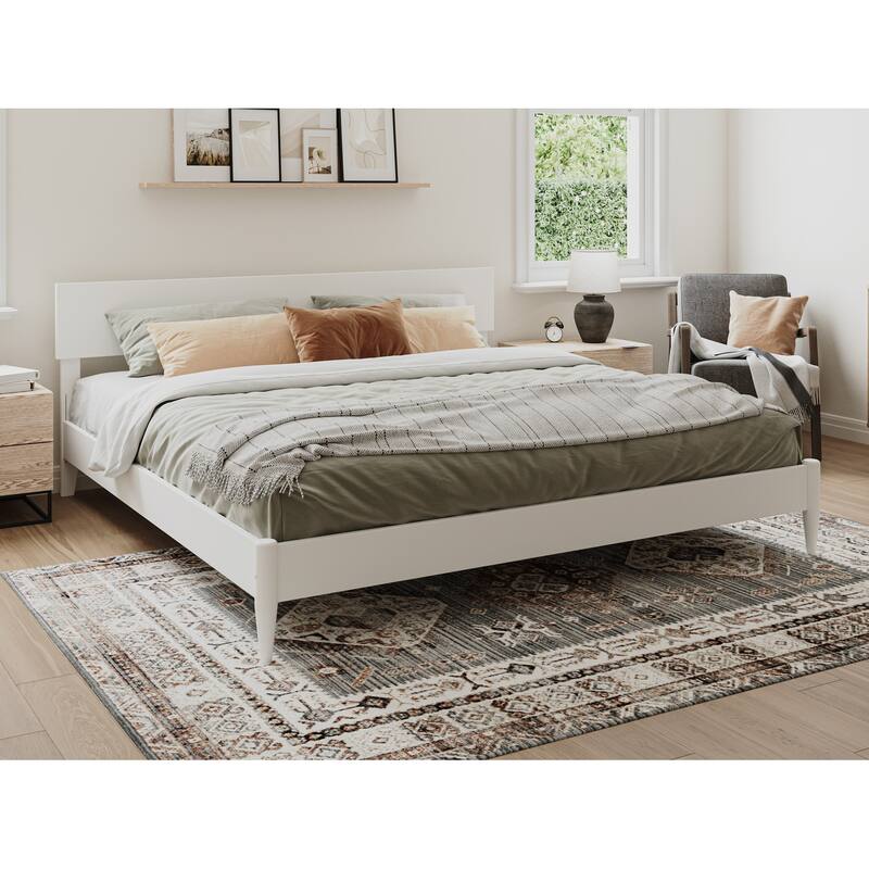 Aria Solid Wood Modern Low Profile Platform Bed - White - King