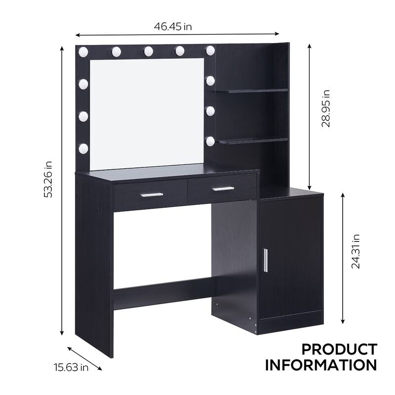 Makeup Vanity Desk with LED Lighted Mirror,Makeup Table with Drawers & Cabinet,Storage Stool,for Bedroom