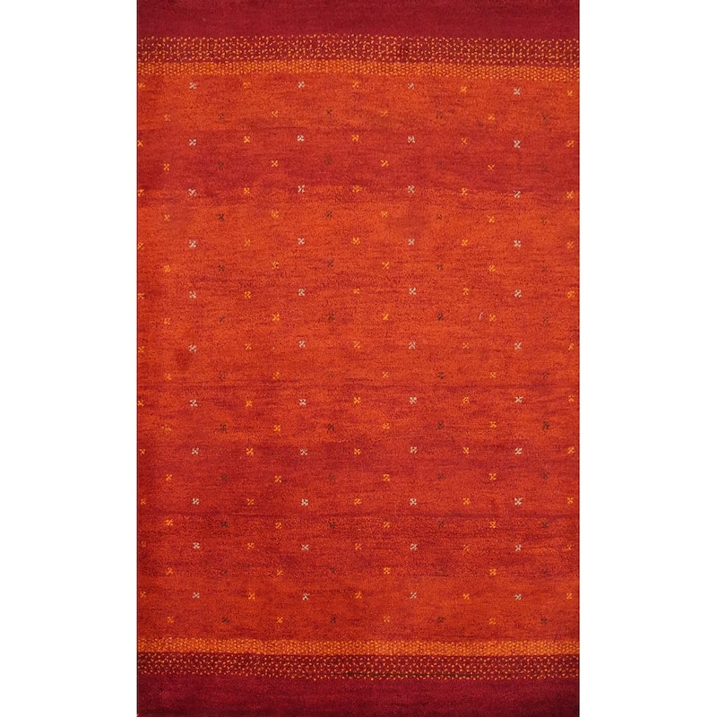 Hand Knotted Oriental 100% Wool Carpet Modern Modern Oranges & Rust Gabbeh Area Rug - 6' 1'' X 4' 2''