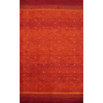 Hand Knotted Oriental 100% Wool Carpet Modern Modern Oranges & Rust Gabbeh Area Rug - 6' 1'' X 4' 2''