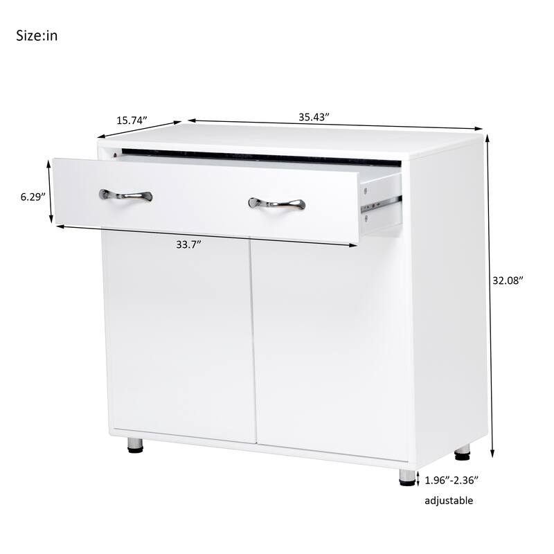 Two-Door Side Table with Drawer, Adjustable Shelves, Steel Tube Legs, E1 MDF, NC Painted Finish