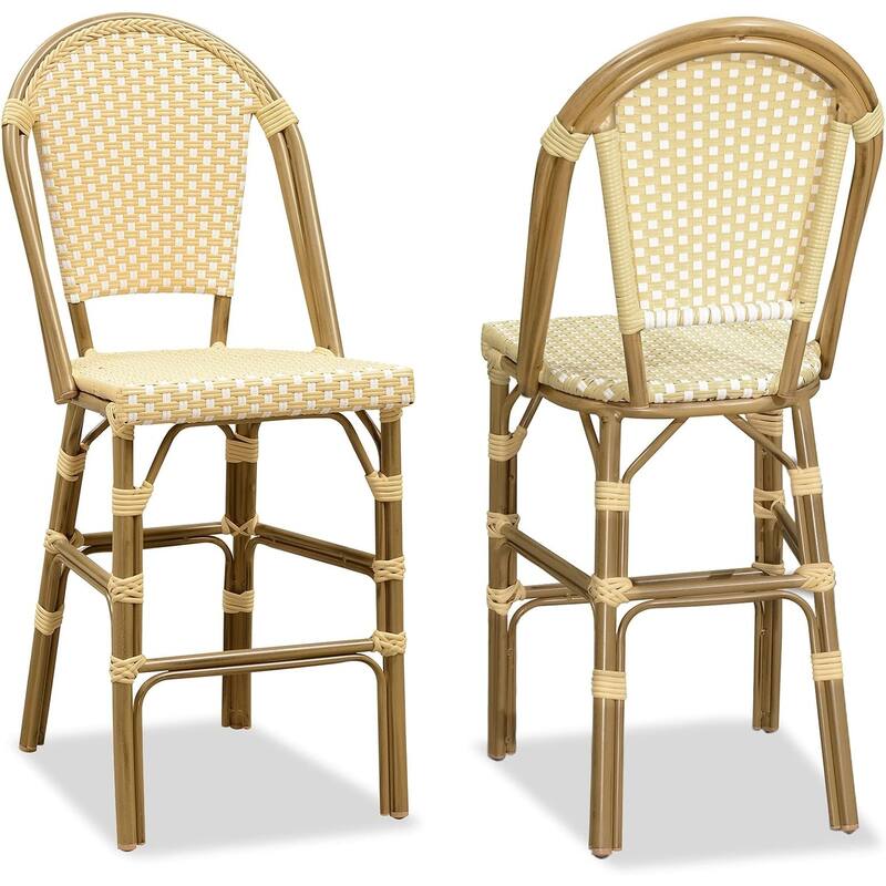 PURPLE LEAF White Print Finish Patio Bar Chairs with Back Rattan Bar Chairs French Bistro Set for Kitchen Outdoor Counter Stool