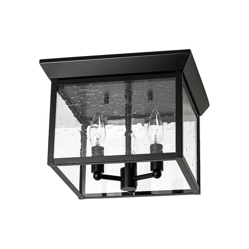 Industrial 3-Light Square Seeded Glass Cage Flush Mount Light 9.8in