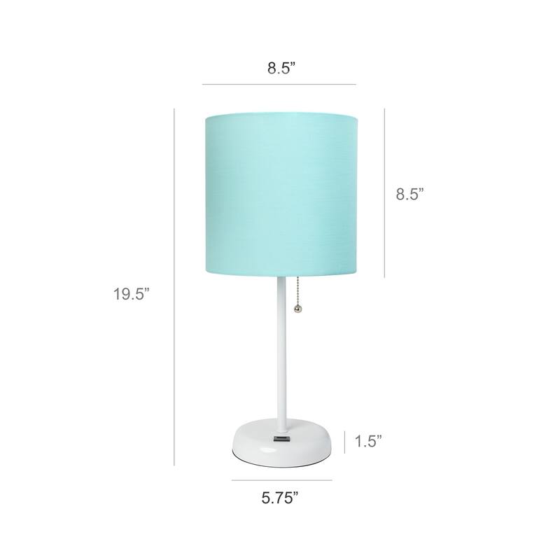 19.5 in. White Finish Table Lamp with Blue Shade, Durable Stick Lamp for End/Side Tables, Set of 2