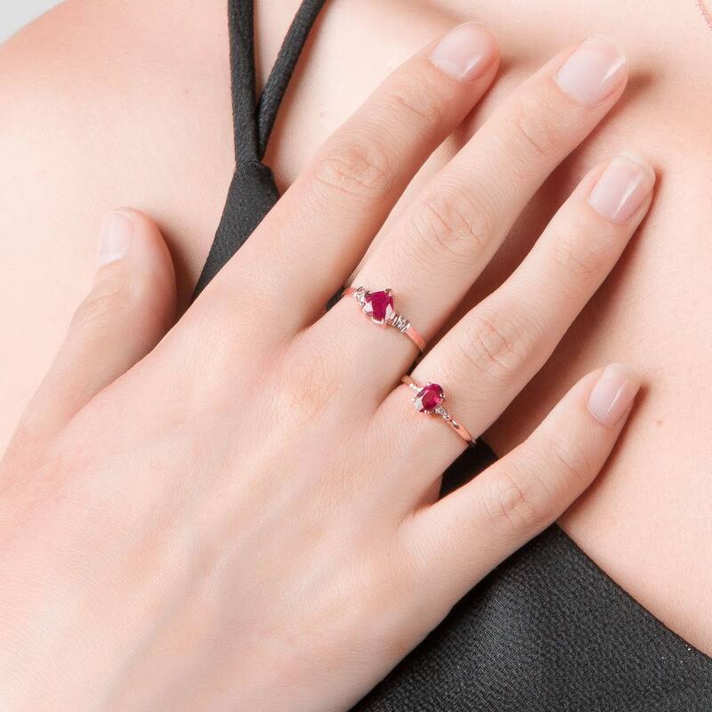 14k Solid Gold Natural Oval Shape Ruby Gemstone Diamond Ring 0.51 tcw