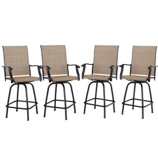 PHI VILLA Outdoor All-Weather Swivel Patio Bar Stools With Arms(Set of 4)